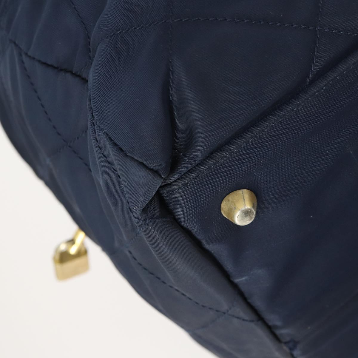 PRADA Chain Tote Bag Nylon Navy Gold Auth am10079