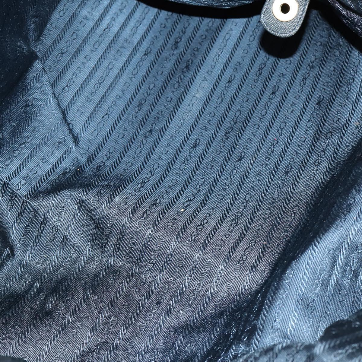 PRADA Chain Tote Bag Nylon Navy Gold Auth am10079