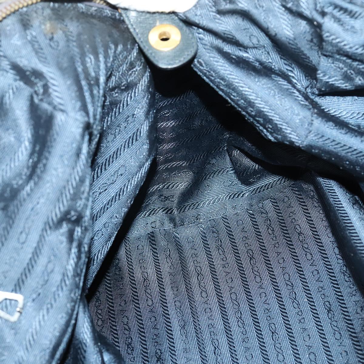 PRADA Chain Tote Bag Nylon Navy Gold Auth am10079