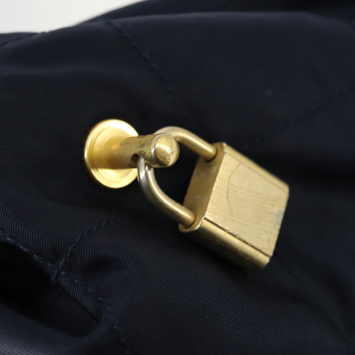 PRADA Chain Tote Bag Nylon Navy Gold Auth am10079