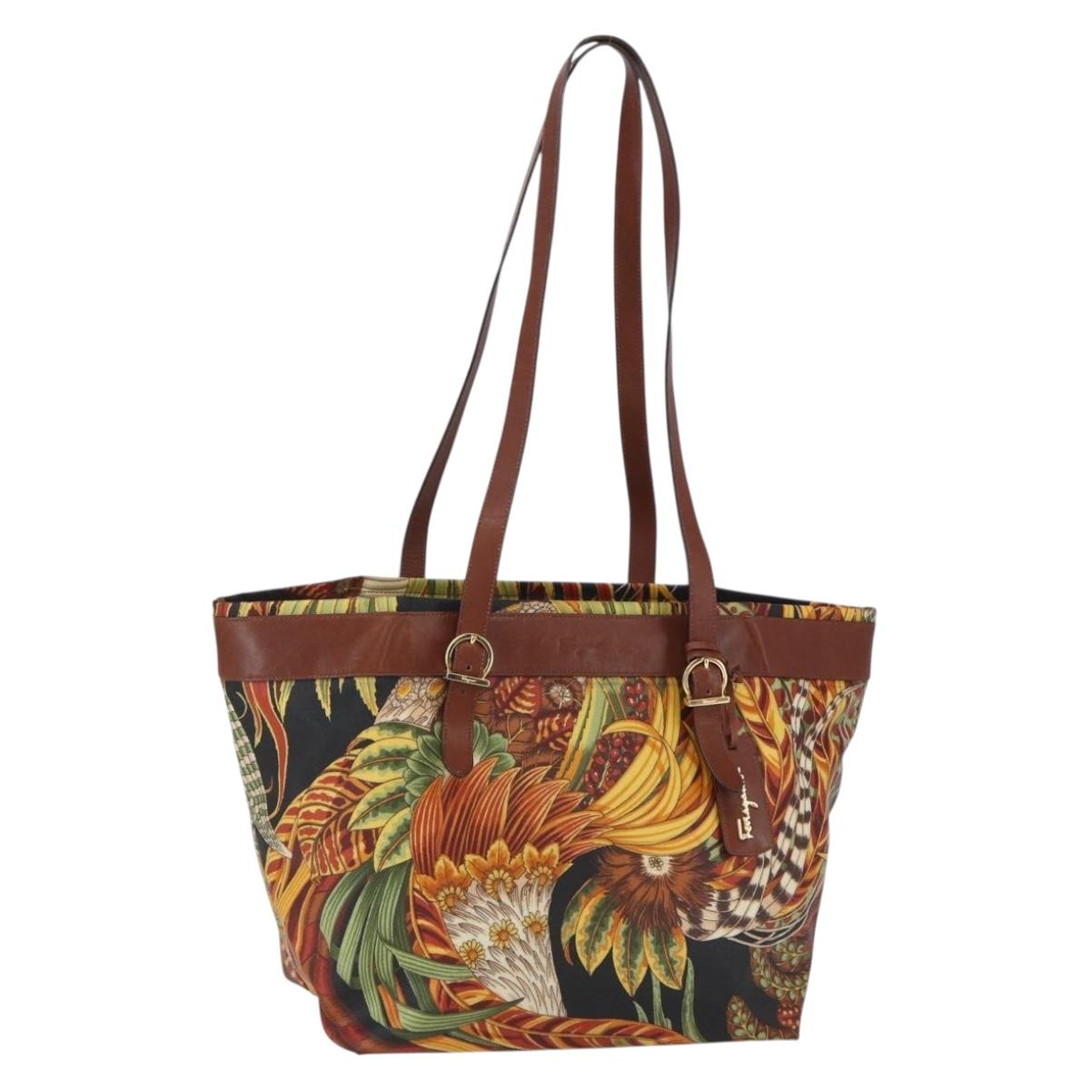 Salvatore Ferragamo Flower Tote Bag PVC Multicolor Gold Auth am10086