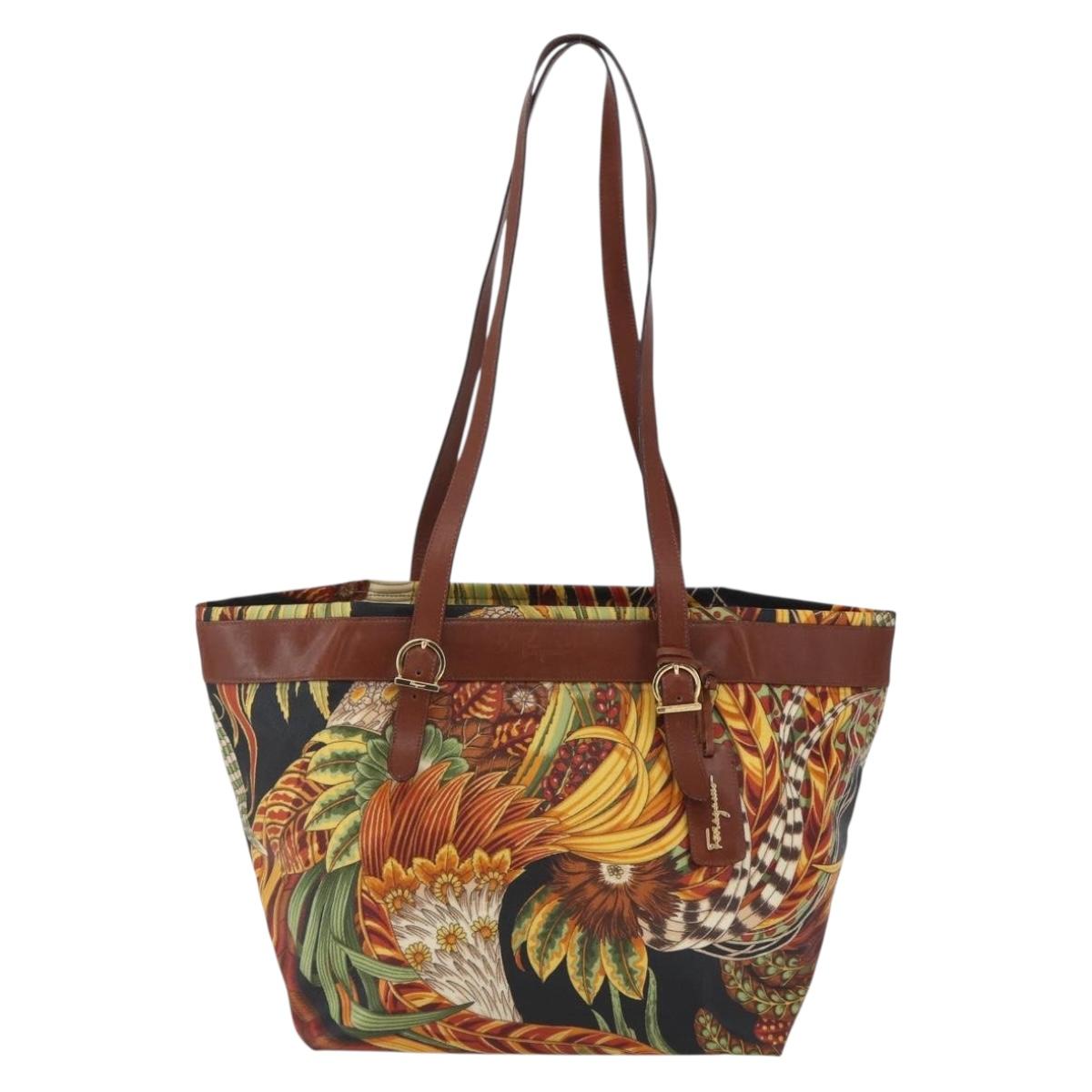 Salvatore Ferragamo Flower Tote Bag PVC Multicolor Gold Auth am10086