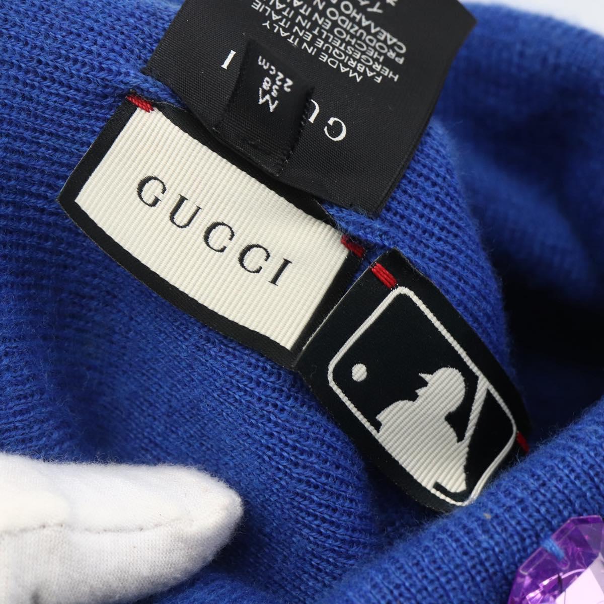 GUCCI NY Knitted Fabrics Hat Wool Blue Auth am10088V