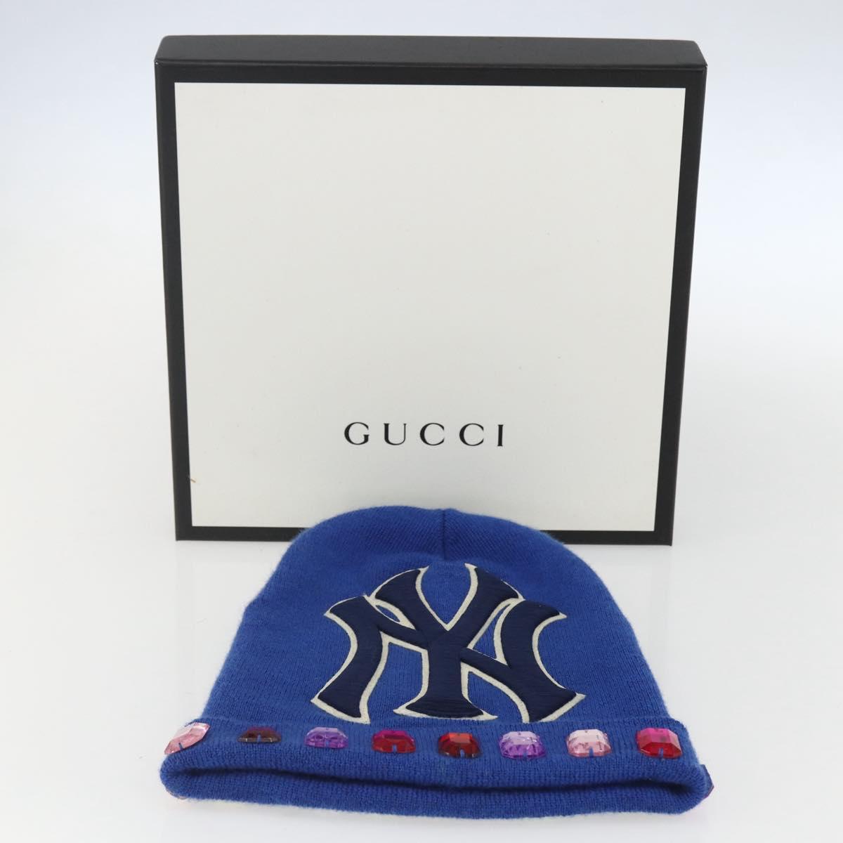 GUCCI NY Knitted Fabrics Hat Wool Blue Auth am10088V