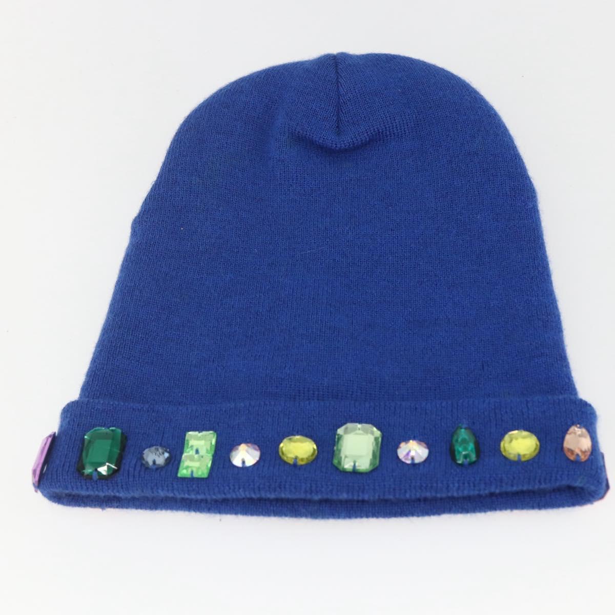 GUCCI NY Knitted Fabrics Hat Wool Blue Auth am10088V