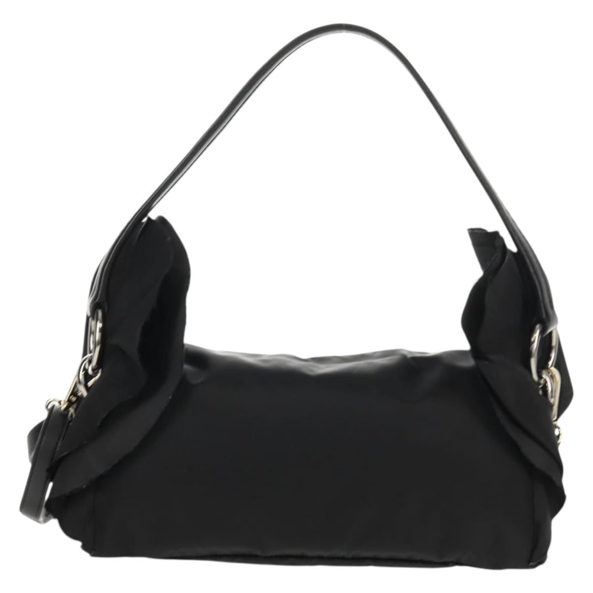PRADA Frill Hand Bag Nylon 2way Silver Black Auth am10099V