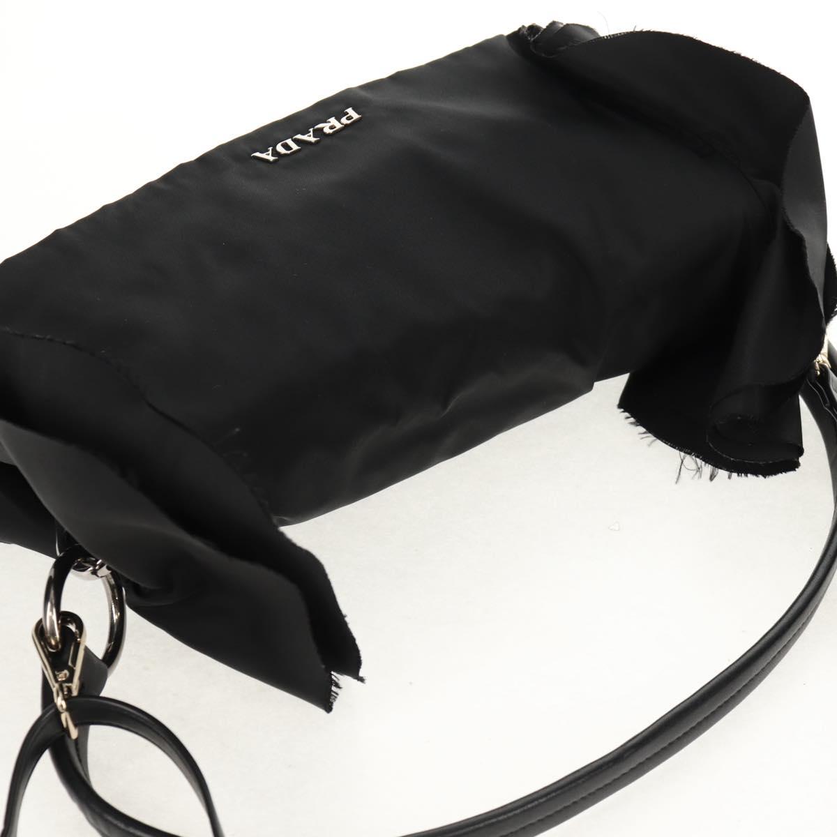 PRADA Frill Hand Bag Nylon 2way Silver Black Auth am10099V