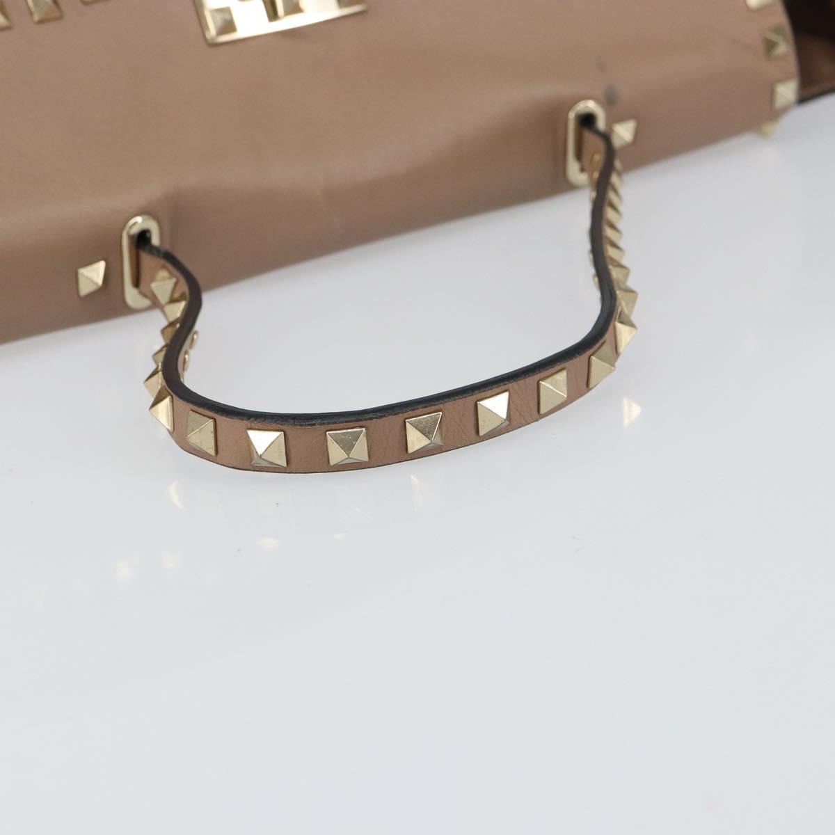 VALENTINO Studs Tote Bag Leather 2way Beige Gold Auth am10102