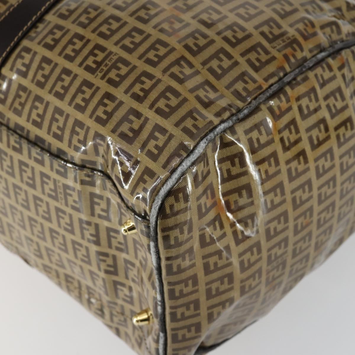 FENDI Zucchino Canvas Boston Bag Brown Gold Auth am10122