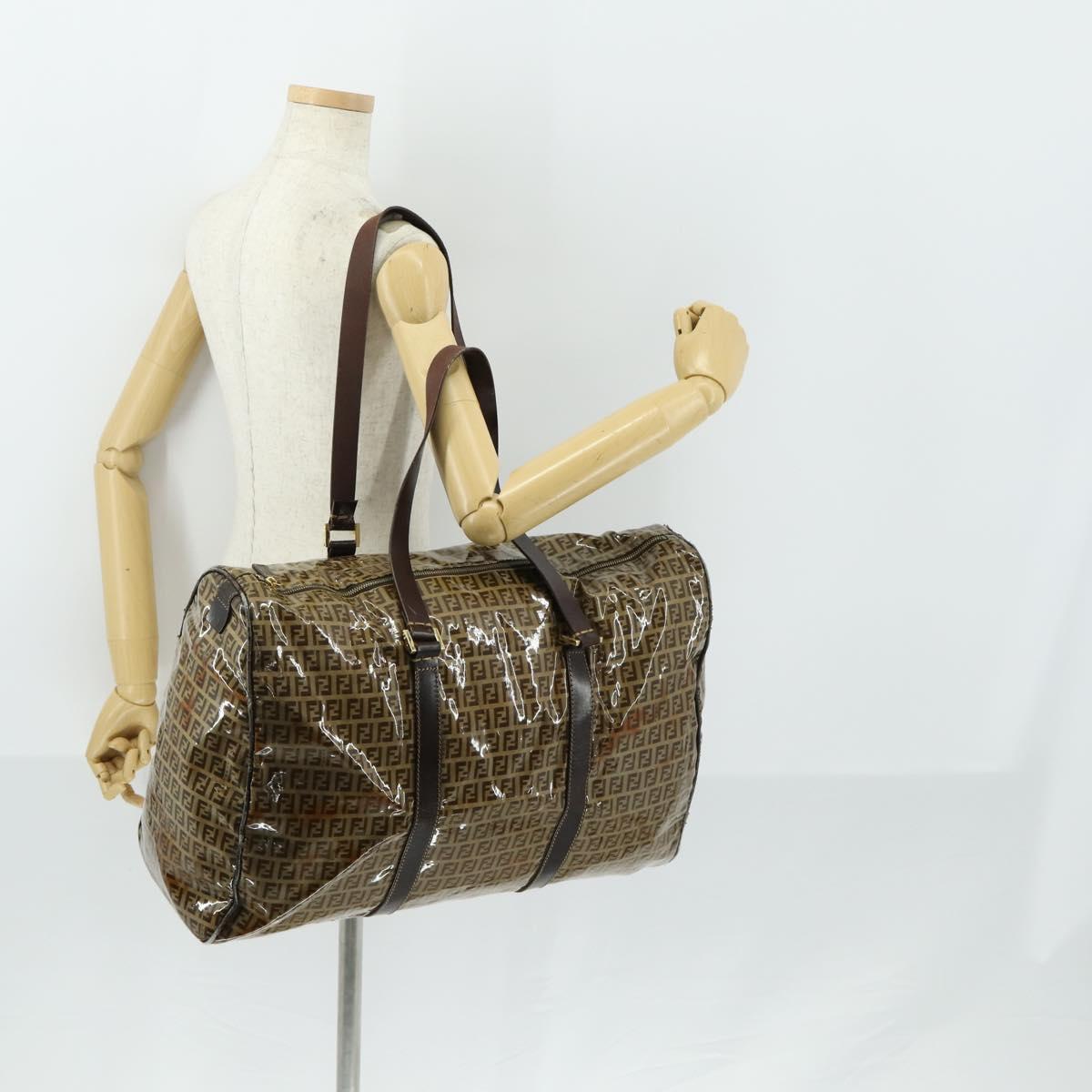 FENDI Zucchino Canvas Boston Bag Brown Gold Auth am10122