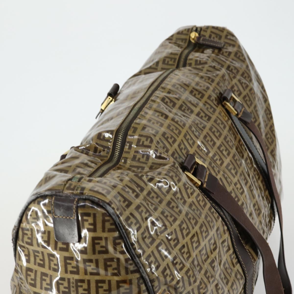 FENDI Zucchino Canvas Boston Bag Brown Gold Auth am10122