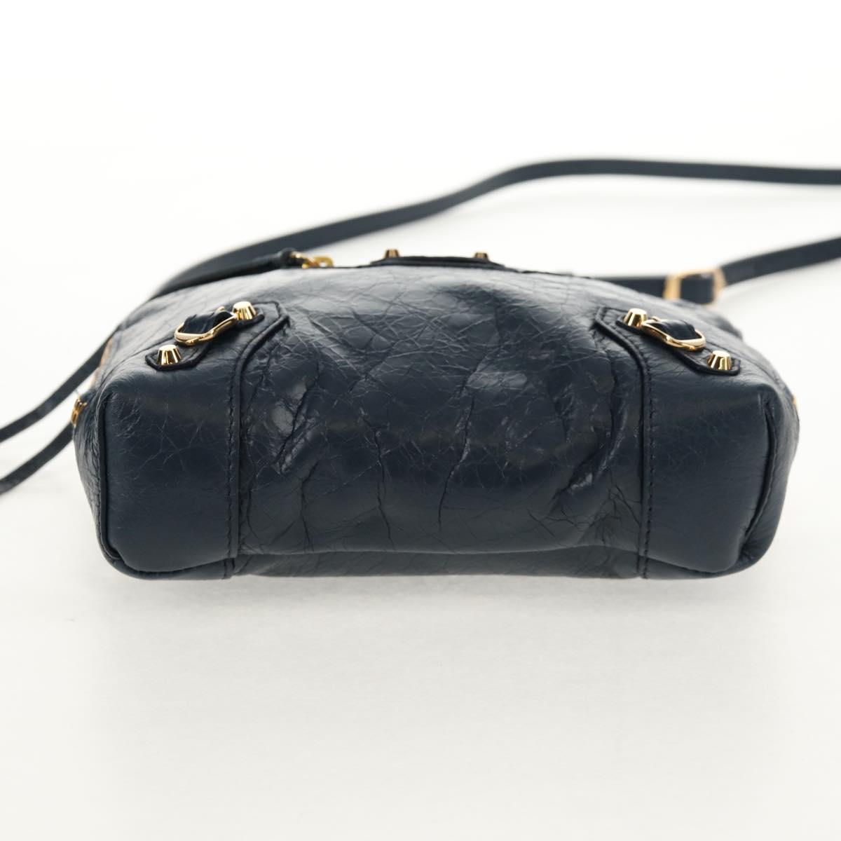 BALENCIAGA Classic Reporter Shoulder Bag Leather Navy Gold 488795 Auth am10138V