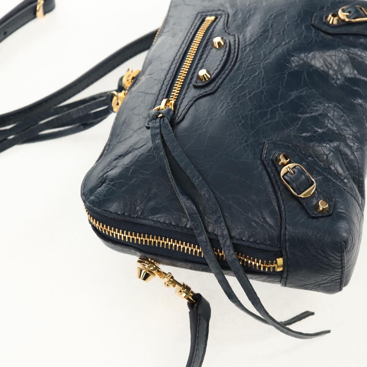 BALENCIAGA Classic Reporter Shoulder Bag Leather Navy Gold 488795 Auth am10138V