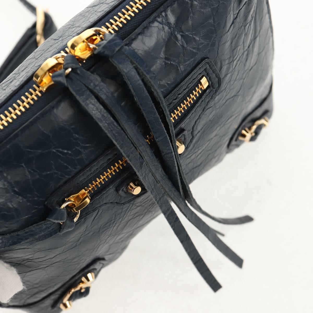 BALENCIAGA Classic Reporter Shoulder Bag Leather Navy Gold 488795 Auth am10138V