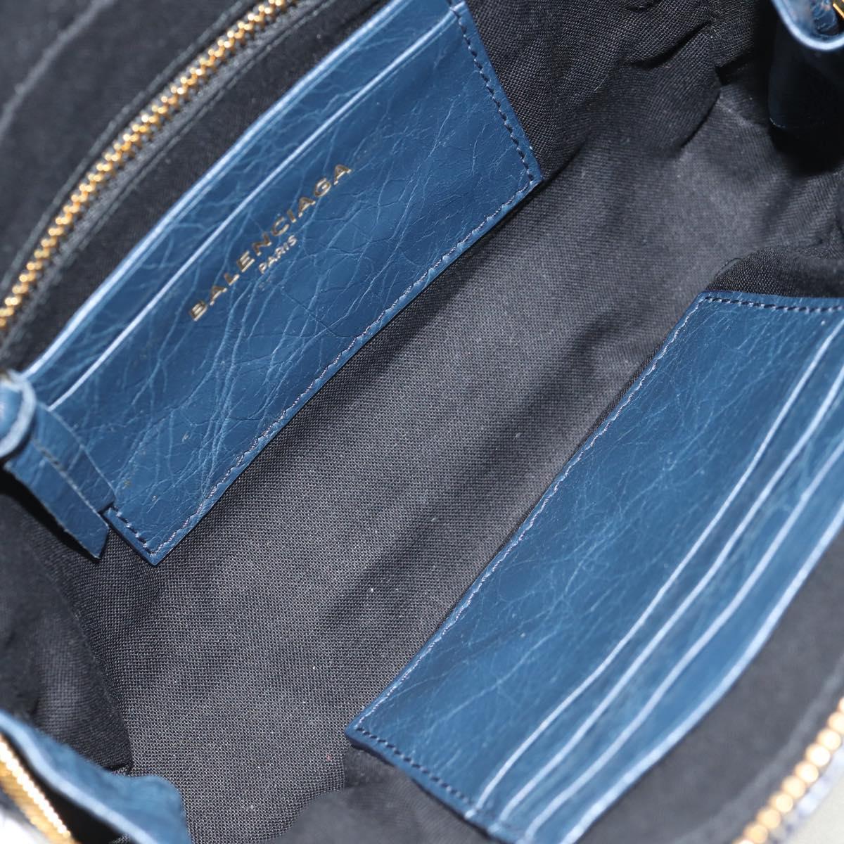 BALENCIAGA Classic Reporter Shoulder Bag Leather Navy Gold 488795 Auth am10138V
