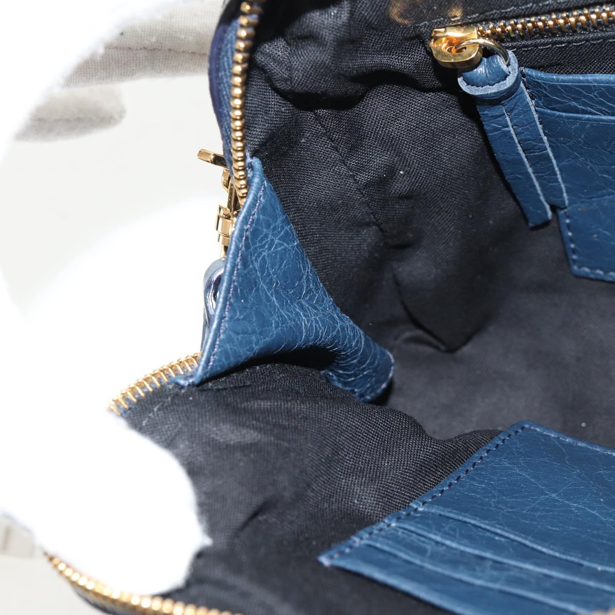 BALENCIAGA Classic Reporter Shoulder Bag Leather Navy Gold 488795 Auth am10138V