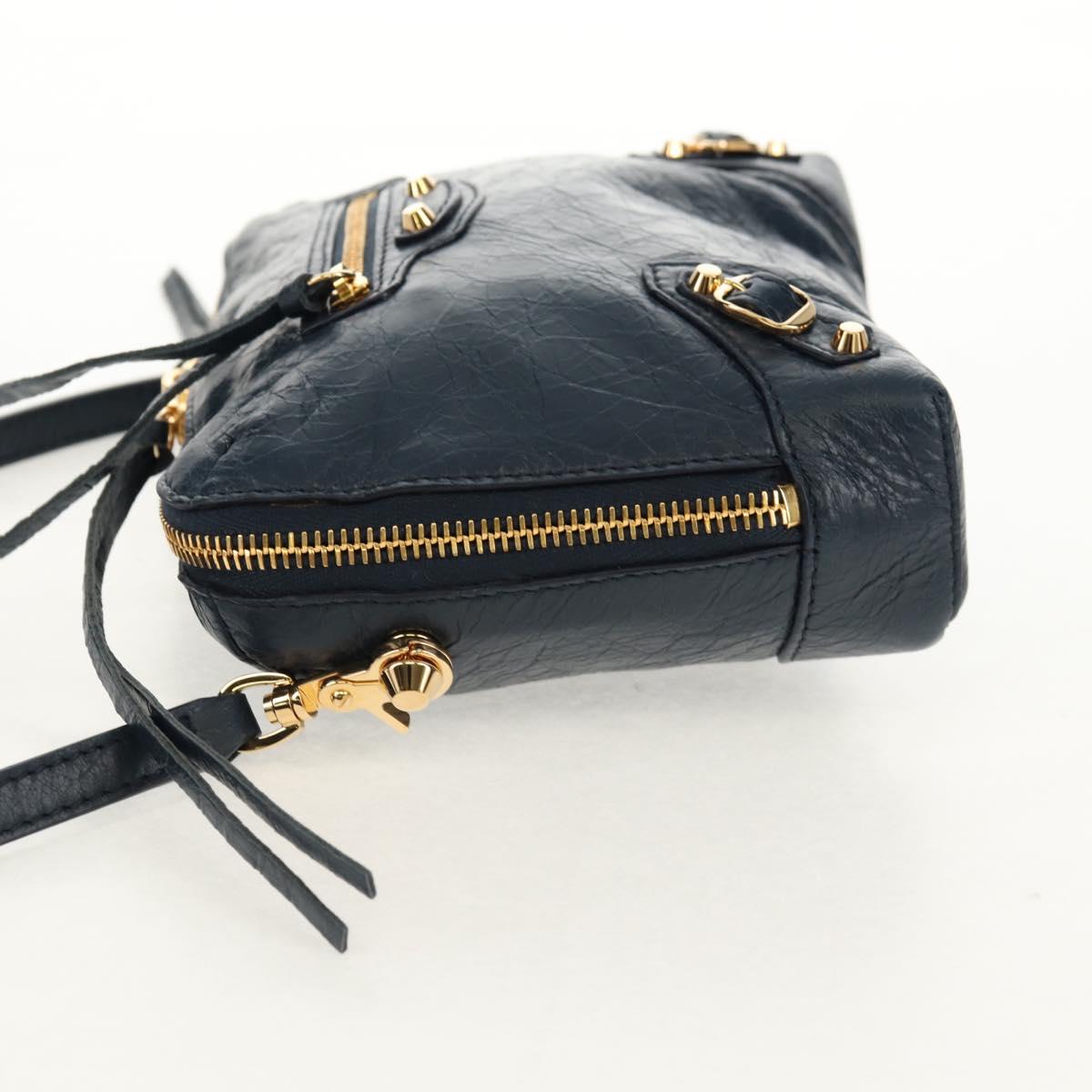 BALENCIAGA Classic Reporter Shoulder Bag Leather Navy Gold 488795 Auth am10138V
