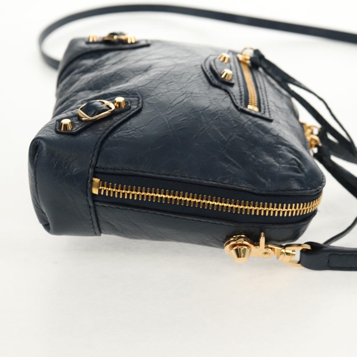 BALENCIAGA Classic Reporter Shoulder Bag Leather Navy Gold 488795 Auth am10138V