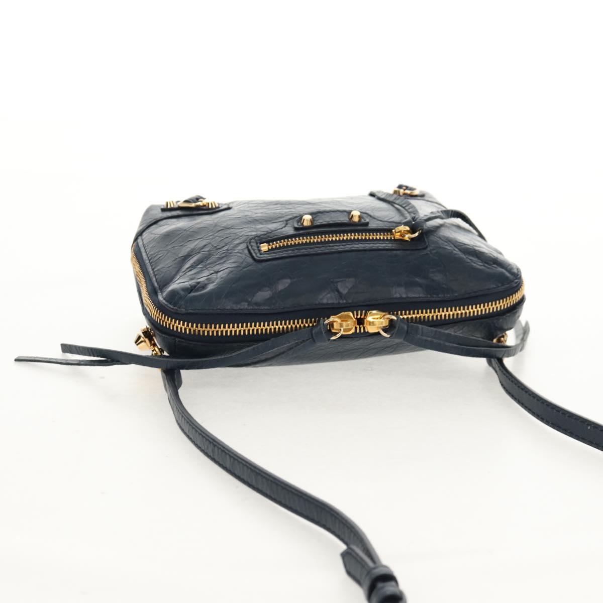 BALENCIAGA Classic Reporter Shoulder Bag Leather Navy Gold 488795 Auth am10138V
