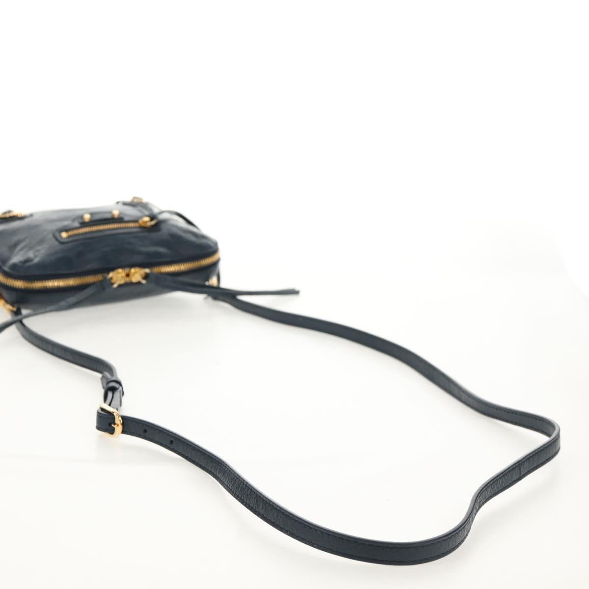 BALENCIAGA Classic Reporter Shoulder Bag Leather Navy Gold 488795 Auth am10138V