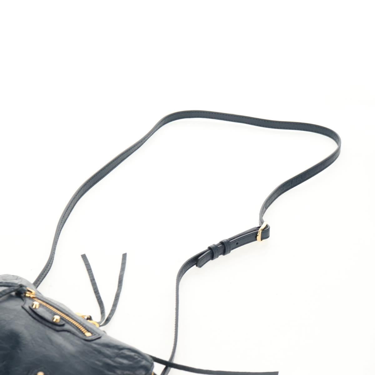BALENCIAGA Classic Reporter Shoulder Bag Leather Navy Gold 488795 Auth am10138V