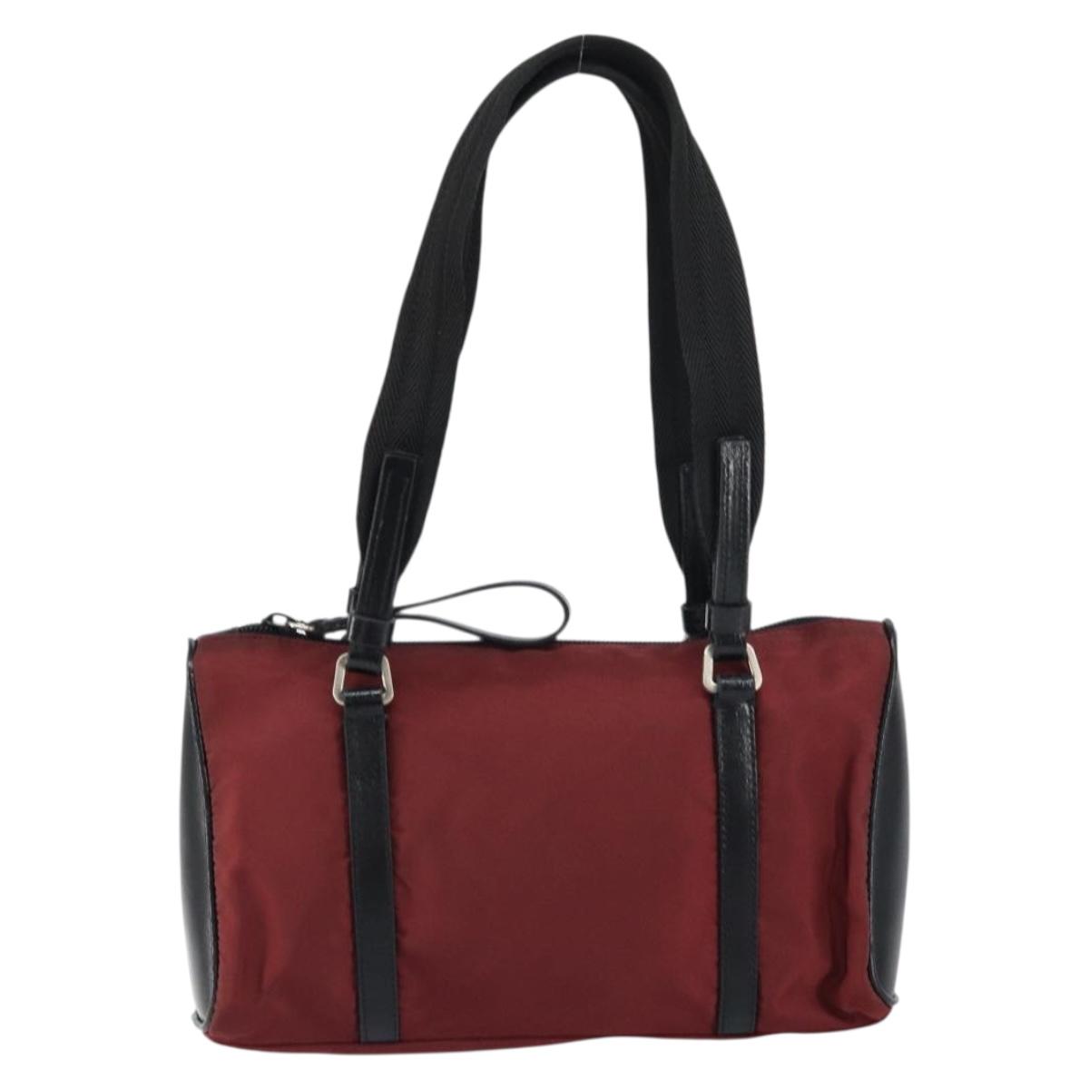 PRADA Hand Bag Nylon Bordeaux Silver Auth am10143