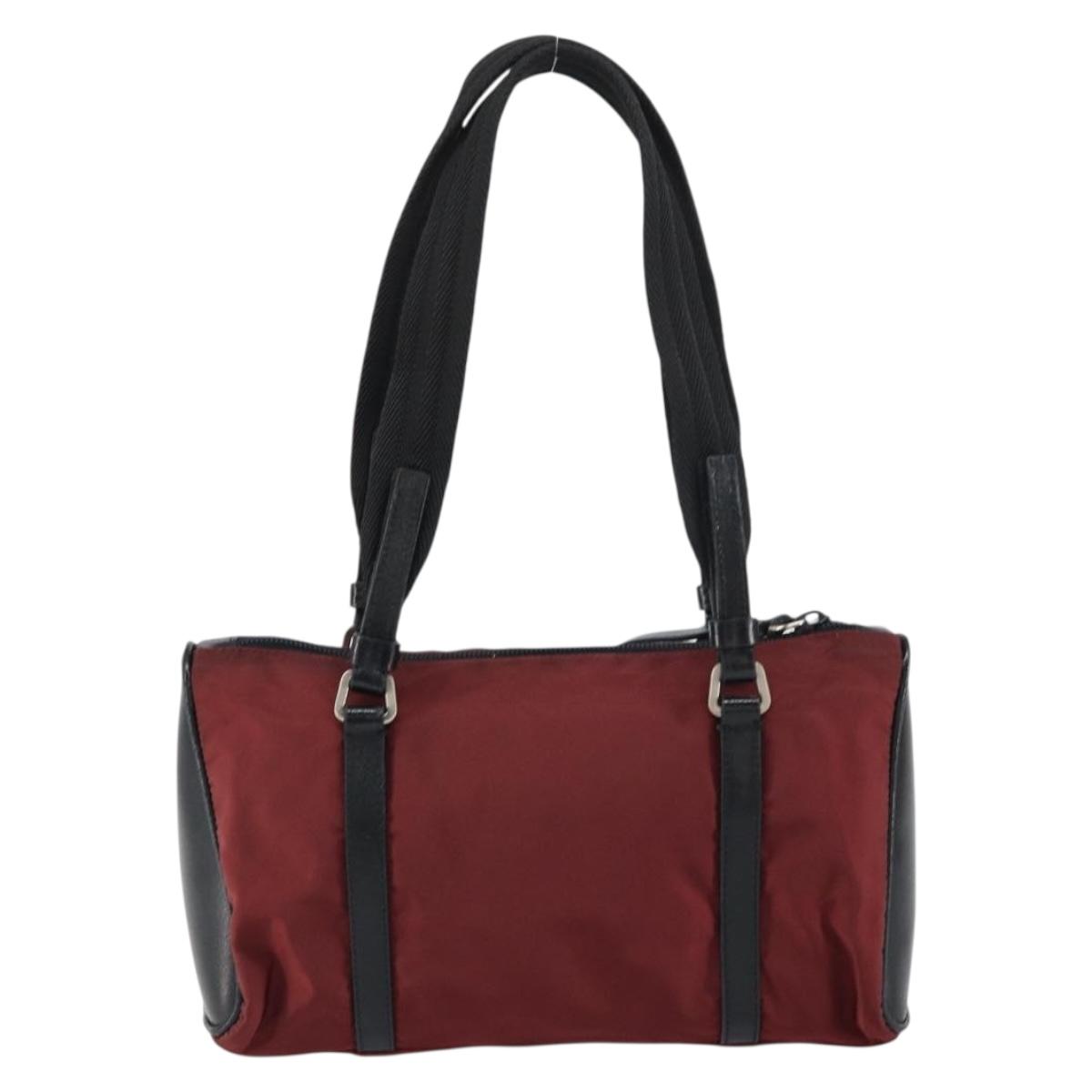 PRADA Hand Bag Nylon Bordeaux Silver Auth am10143