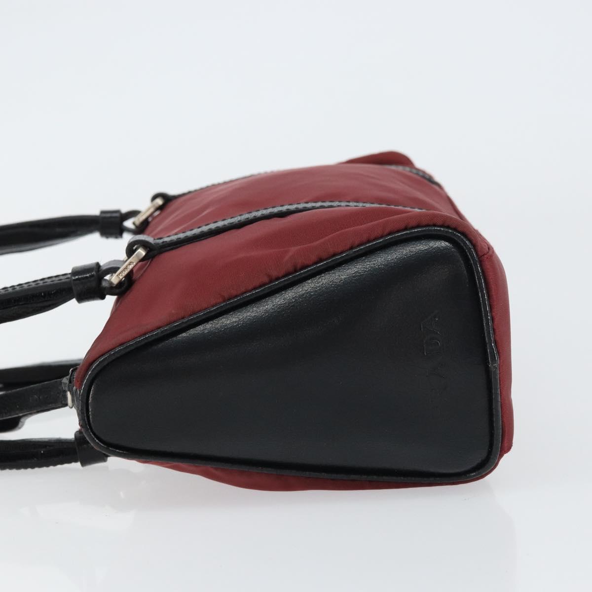 PRADA Hand Bag Nylon Bordeaux Silver Auth am10143