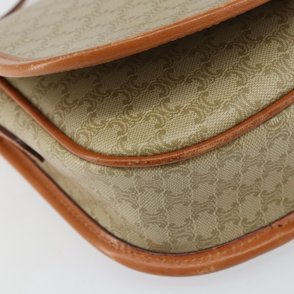 CELINE Macadam Canvas Shoulder Bag PVC Beige Gold Auth am10146