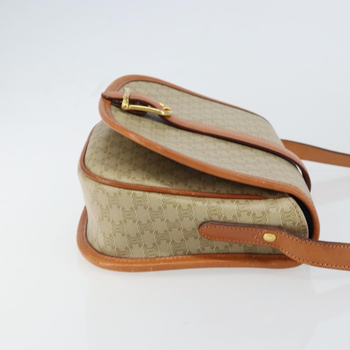 CELINE Macadam Canvas Shoulder Bag PVC Beige Gold Auth am10146