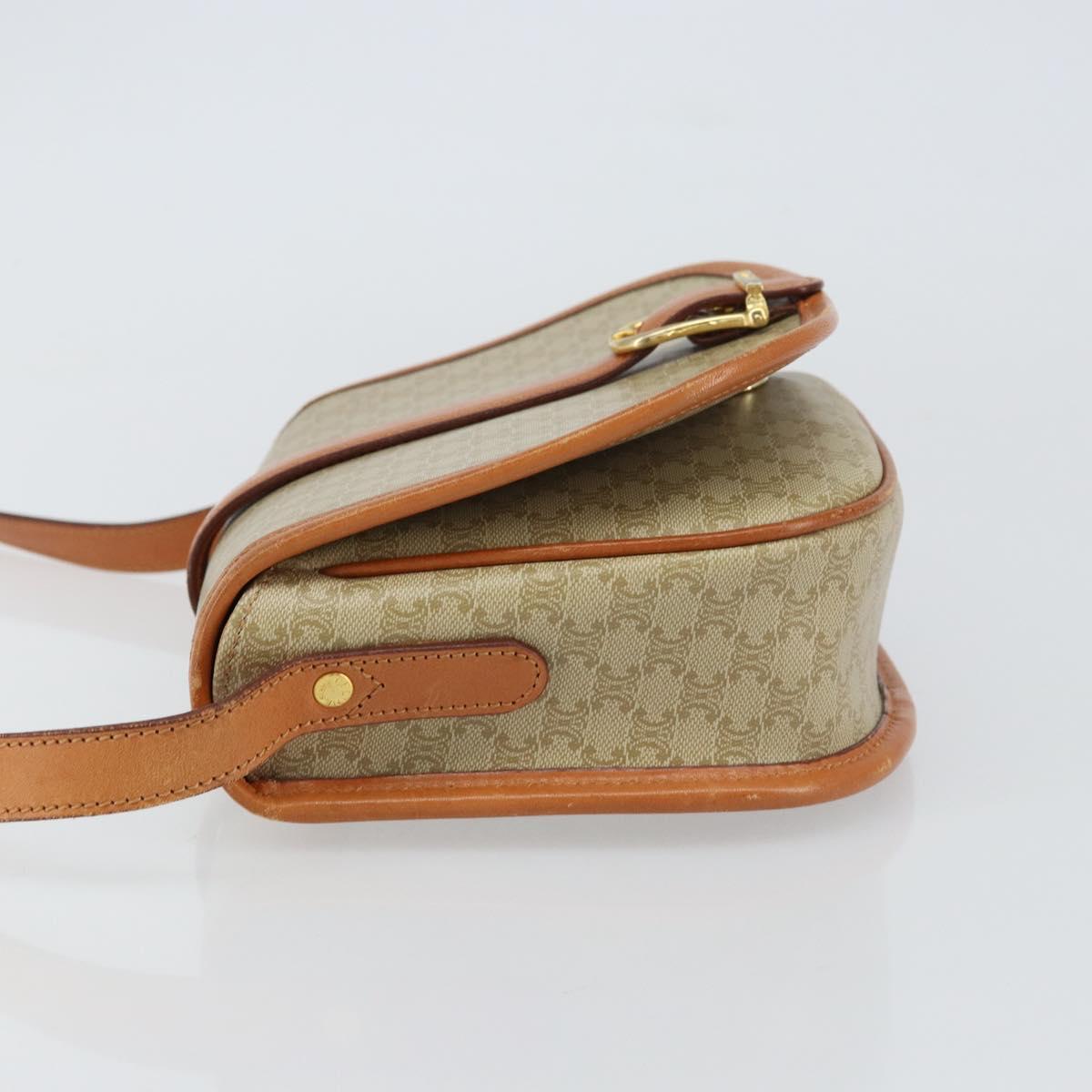 CELINE Macadam Canvas Shoulder Bag PVC Beige Gold Auth am10146