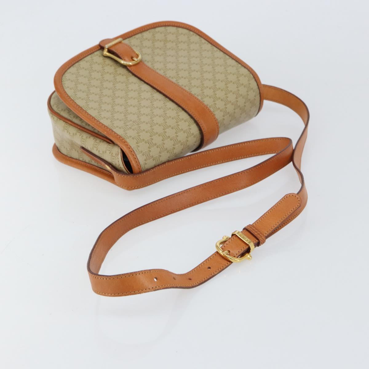 CELINE Macadam Canvas Shoulder Bag PVC Beige Gold Auth am10146