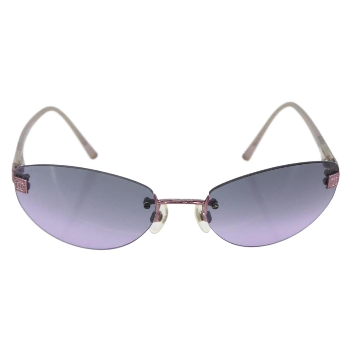 CHANEL Sunglasses metal Purple CC Auth am10147