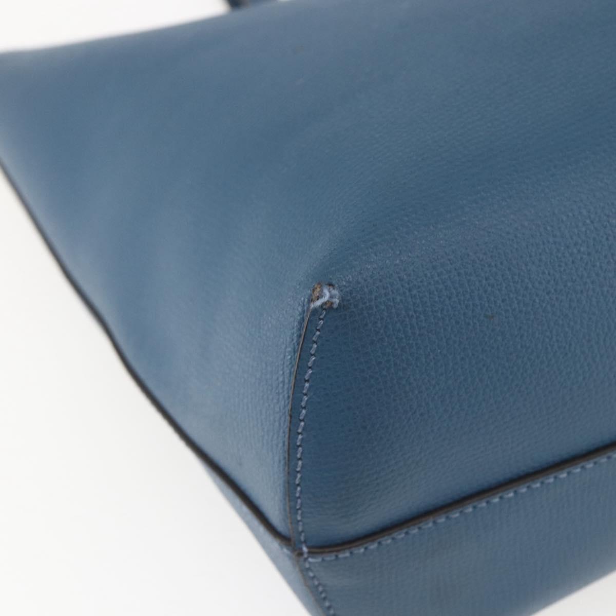 FENDI F Logo Tote Bag Leather Blue Auth am10162