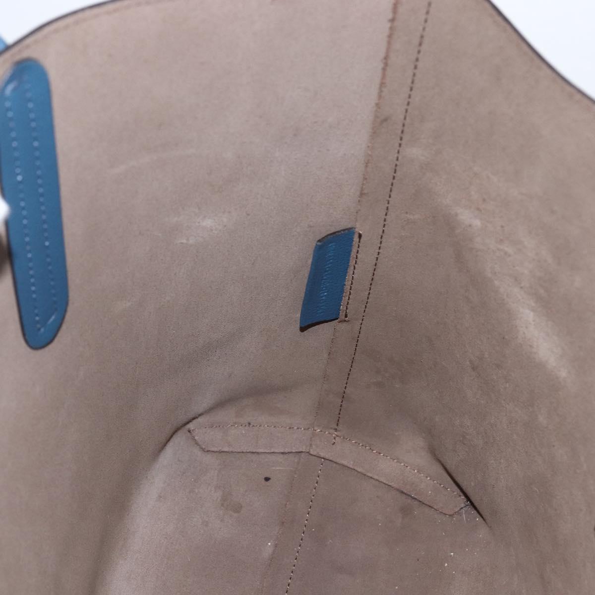 FENDI F Logo Tote Bag Leather Blue Auth am10162