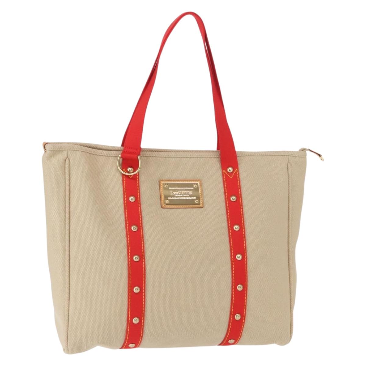 LOUIS VUITTON Antigua Hippo GM Tote Bag Canvas Beige Red M40032 LV Auth am10165V