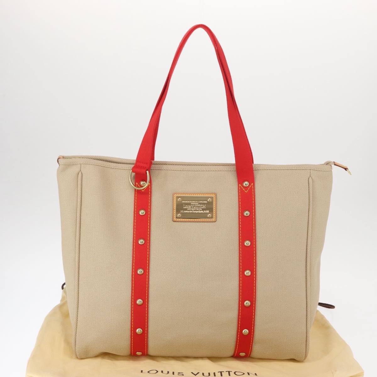 LOUIS VUITTON Antigua Hippo GM Tote Bag Canvas Beige Red M40032 LV Auth am10165V
