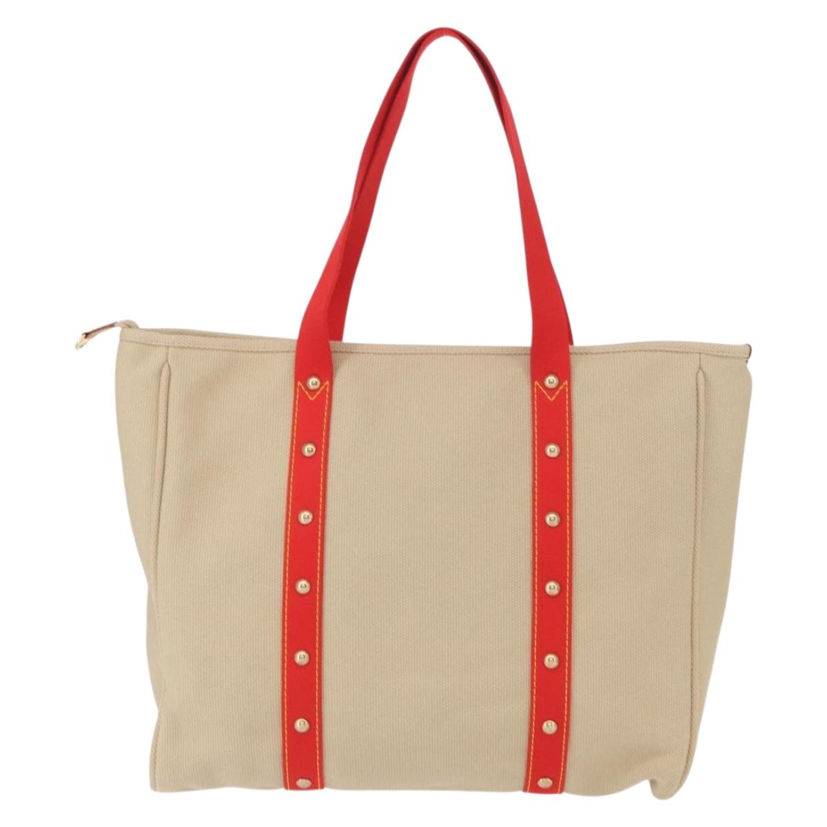 LOUIS VUITTON Antigua Hippo GM Tote Bag Canvas Beige Red M40032 LV Auth am10165V