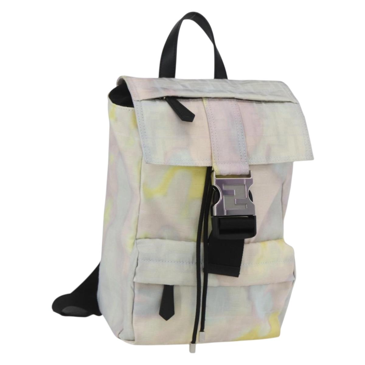 FENDI Zucca Canvas Shoulder Bag Nylon White Silver Auth am10182V