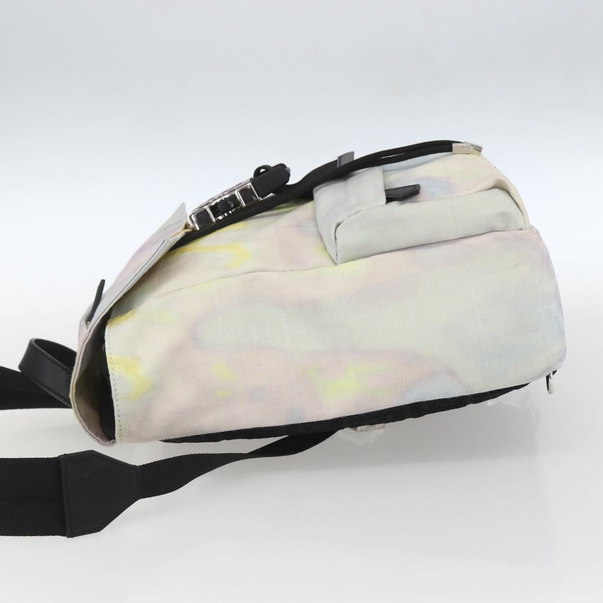 FENDI Zucca Canvas Shoulder Bag Nylon White Silver Auth am10182V