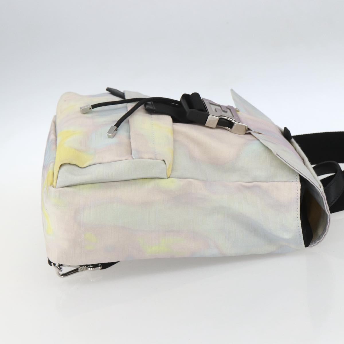 FENDI Zucca Canvas Shoulder Bag Nylon White Silver Auth am10182V