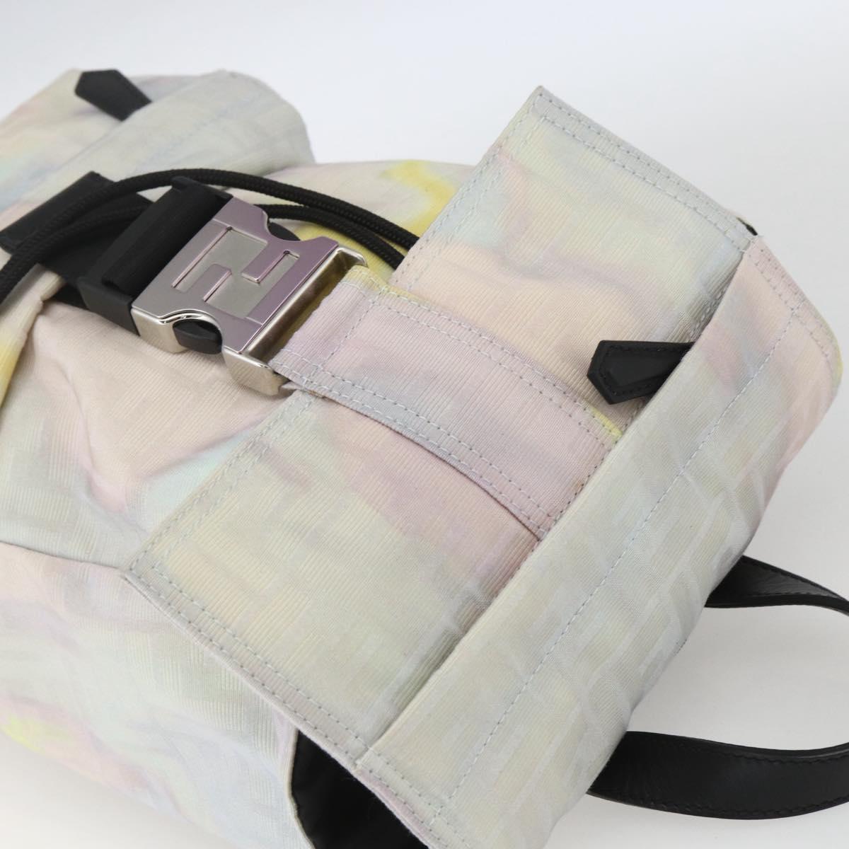 FENDI Zucca Canvas Shoulder Bag Nylon White Silver Auth am10182V