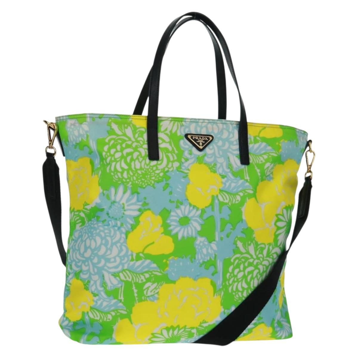 PRADA Tote Bag Nylon Leather 2way Multicolor Gold Auth am10186V