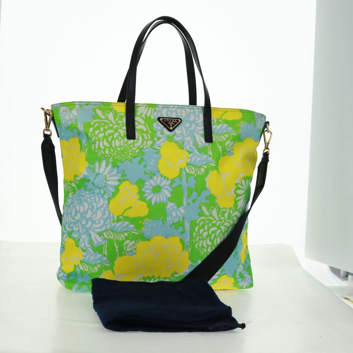 PRADA Tote Bag Nylon Leather 2way Multicolor Gold Auth am10186V