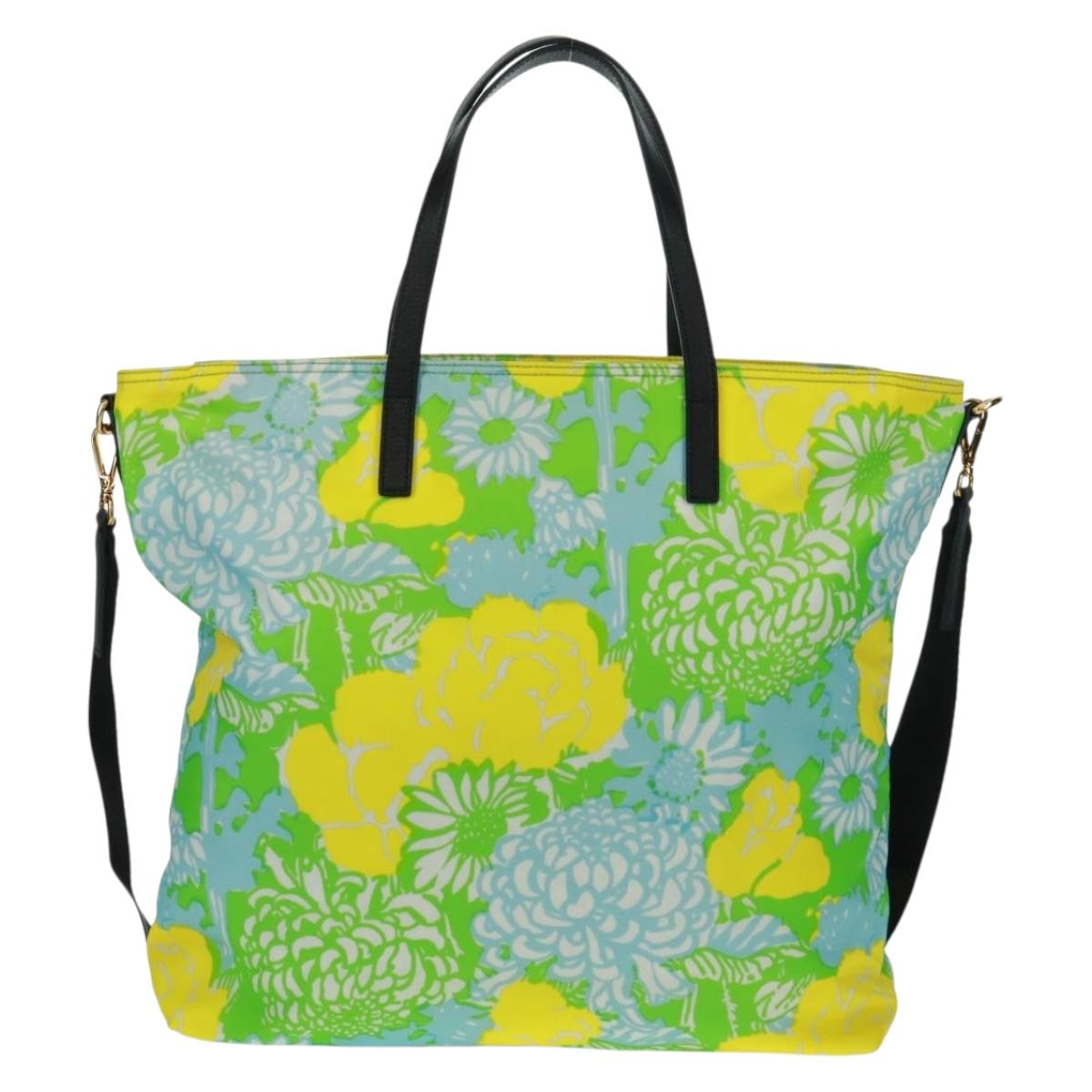 PRADA Tote Bag Nylon Leather 2way Multicolor Gold Auth am10186V