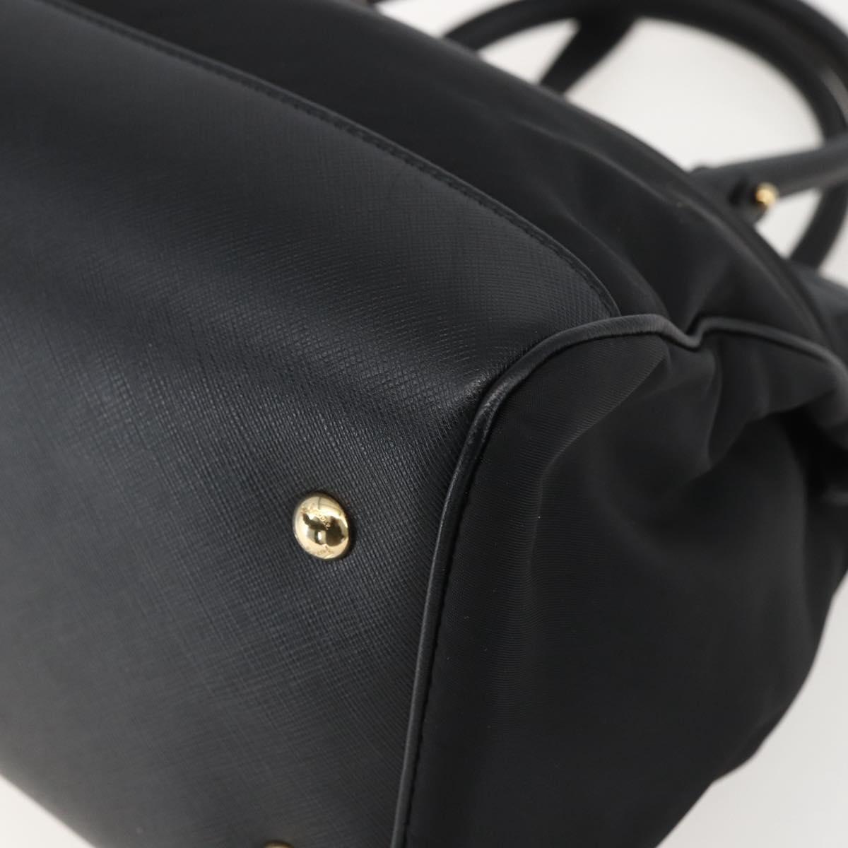 Salvatore Ferragamo Gancini Hand Bag Nylon Leather 2way Black Gold Auth am10197V