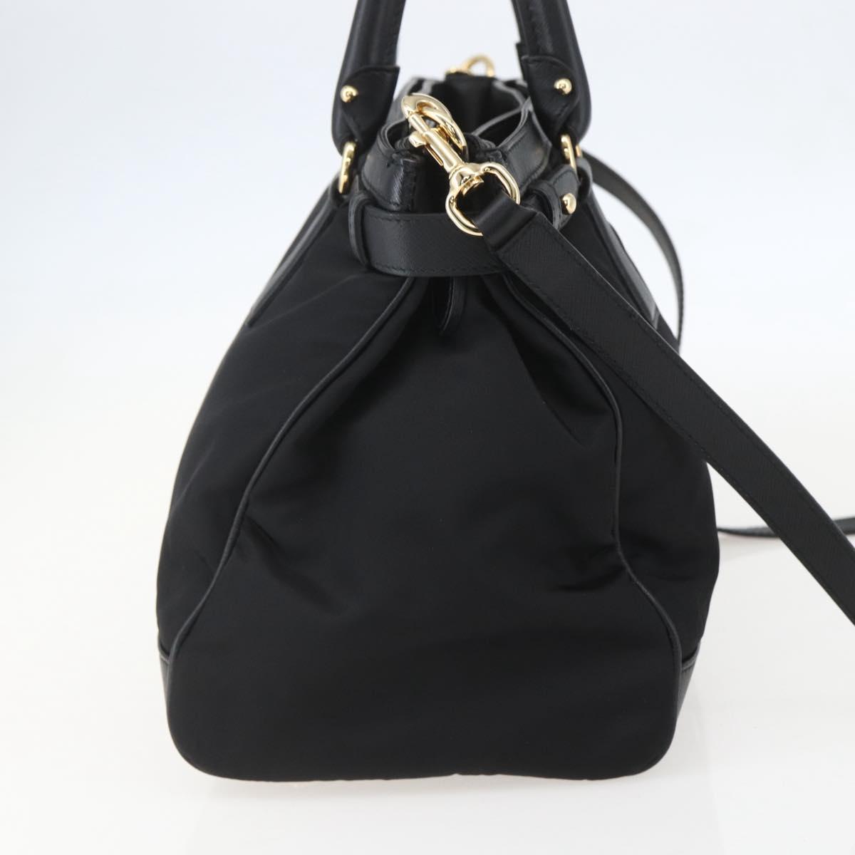 Salvatore Ferragamo Gancini Hand Bag Nylon Leather 2way Black Gold Auth am10197V