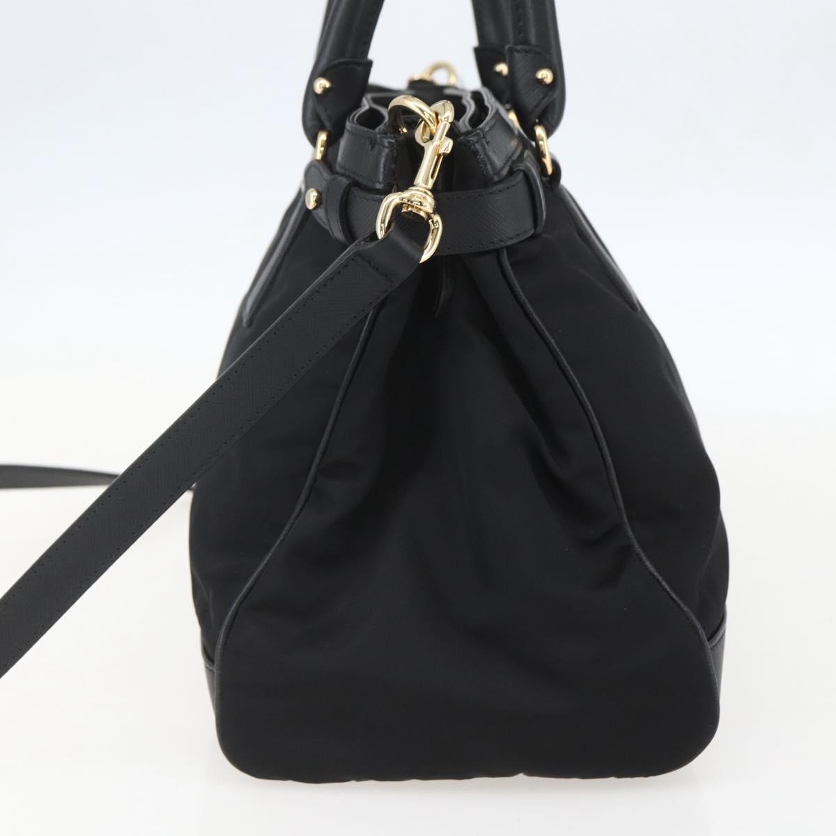 Salvatore Ferragamo Gancini Hand Bag Nylon Leather 2way Black Gold Auth am10197V