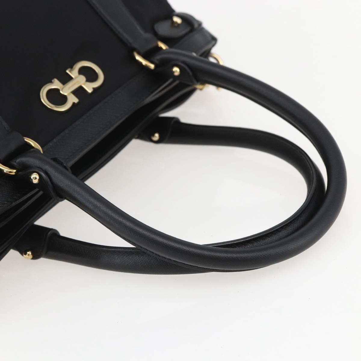 Salvatore Ferragamo Gancini Hand Bag Nylon Leather 2way Black Gold Auth am10197V