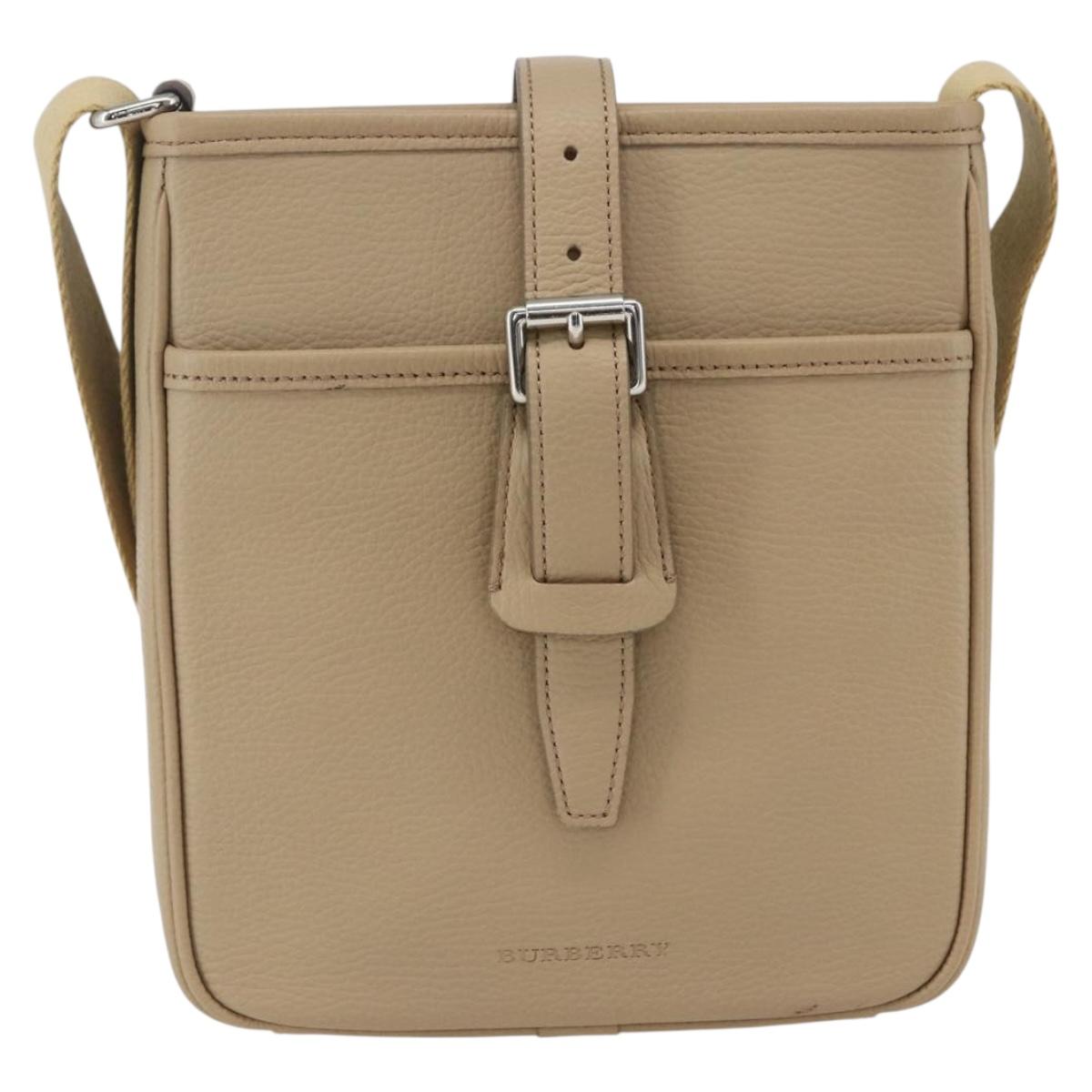BURBERRY Shoulder Bag Leather Beige Silver Auth am10199V